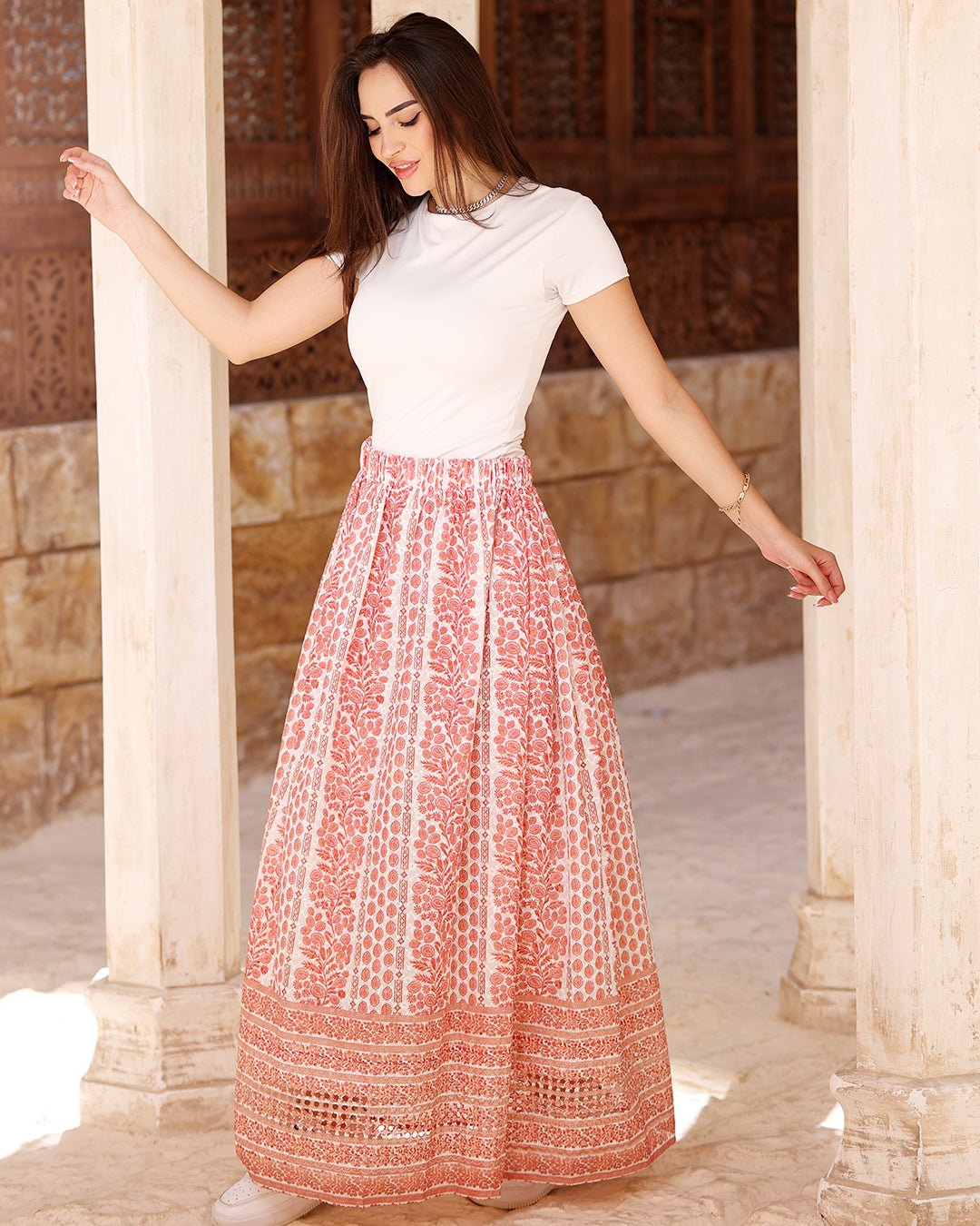 Floral Orange Linen Skirt