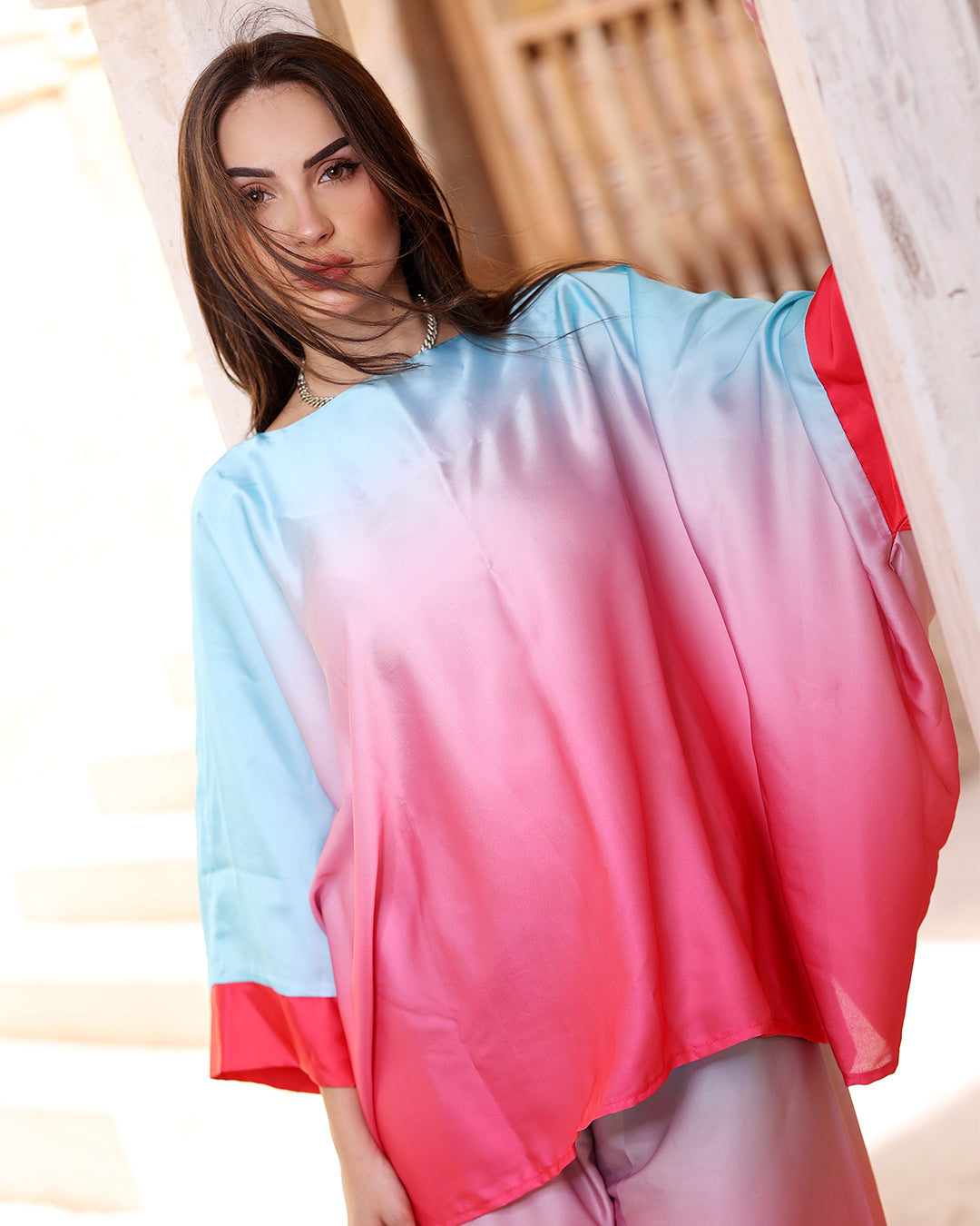 Satin Set Gradient Pink and Sky Blue