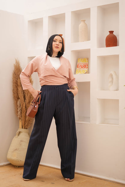 Striped wide leg trousers.