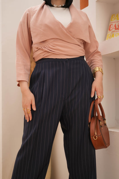 Striped wide leg trousers.