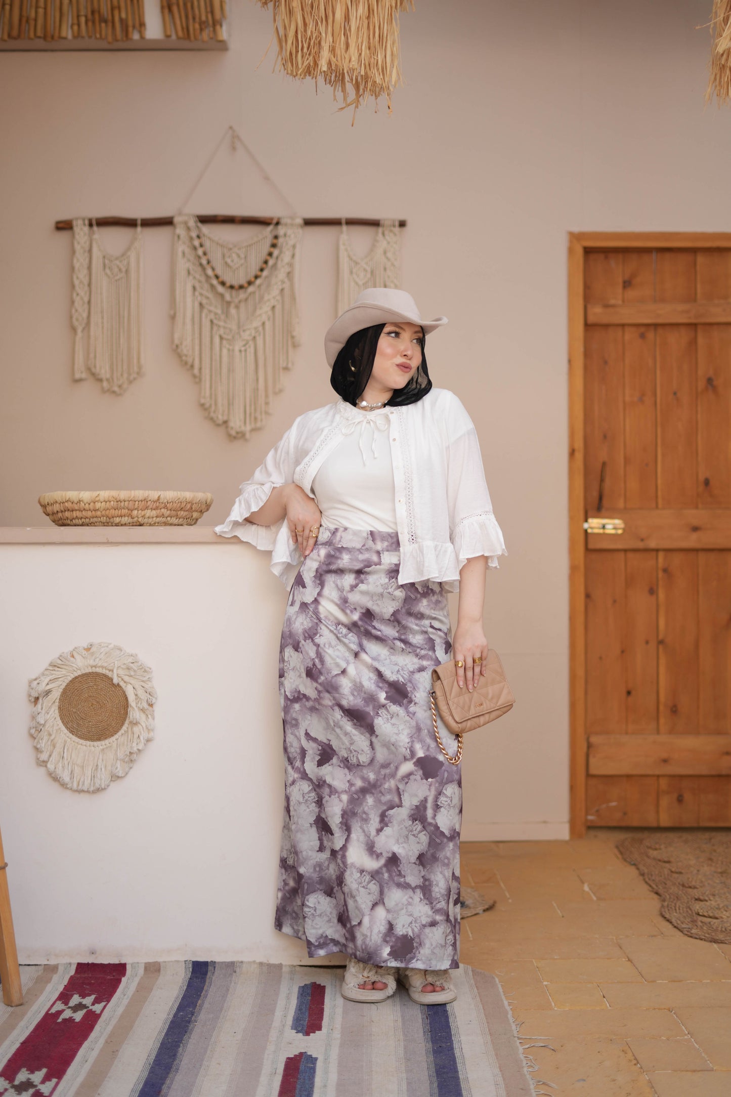 Maxi Satin Skirt-Brown